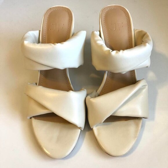 New FJ JUST FAB Twist & Shout Block Heel Sandals Vegan Leather Mules Ivory SZ 8 - Picture 5 of 9